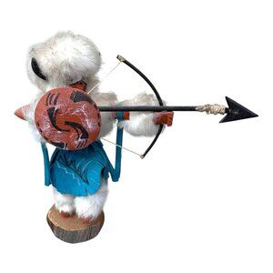 Vtg Signed Native American Buffalo Warrior Kachina Doll Bow & Arrow 11" READ